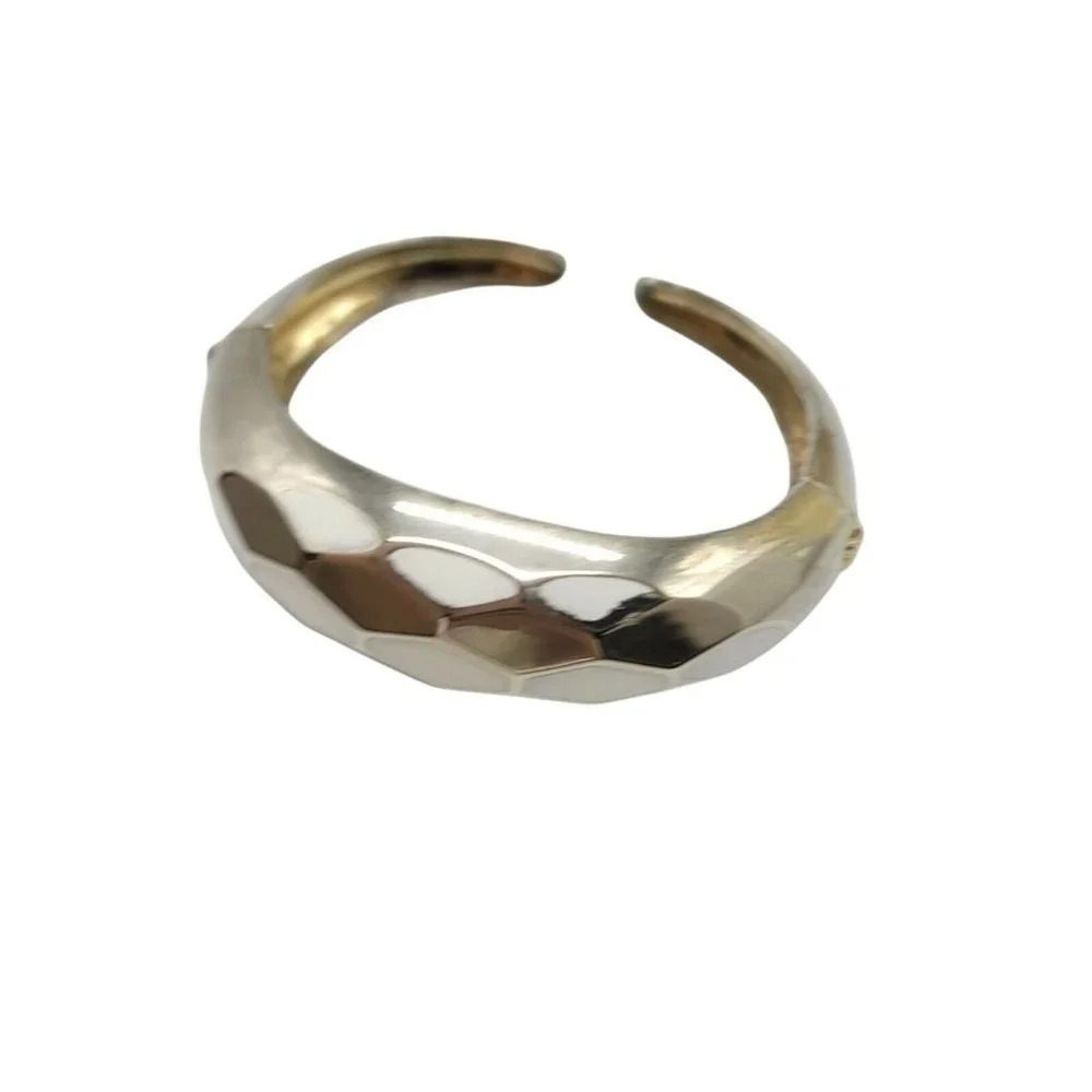 Coro Pegasus White Enamel Geometric Mid Century Faceted Hinge Gold Tone Bracelet